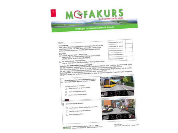 Mofakurs Testbogensatz Mofa Ag Verkehrserziehung Mobilitaetsbildung Sekundarstufe